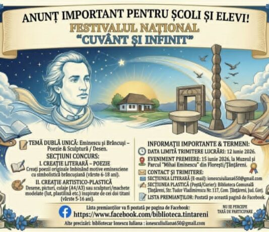 Festival-concurs național dedicat lui Eminescu și Brâncuși, organizat la Țânțăreni