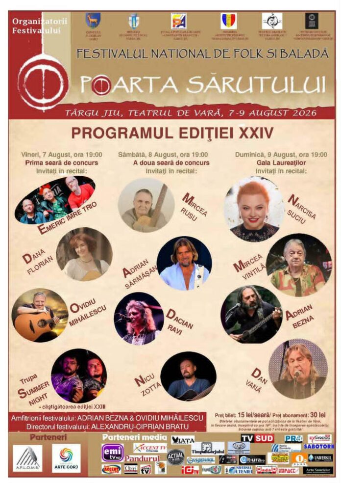 Start înscrieri la Festivalul „Poarta Sărutului”. Trei zile de folk la Târgu Jiu