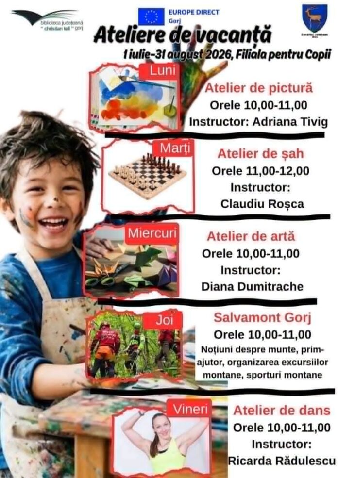 Săptămână plină de evenimente în Gorj: ateliere de vară pentru copii, expoziții și simpozion gastronomic