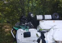FOTO| TIR răsturnat în Defileul Jiului