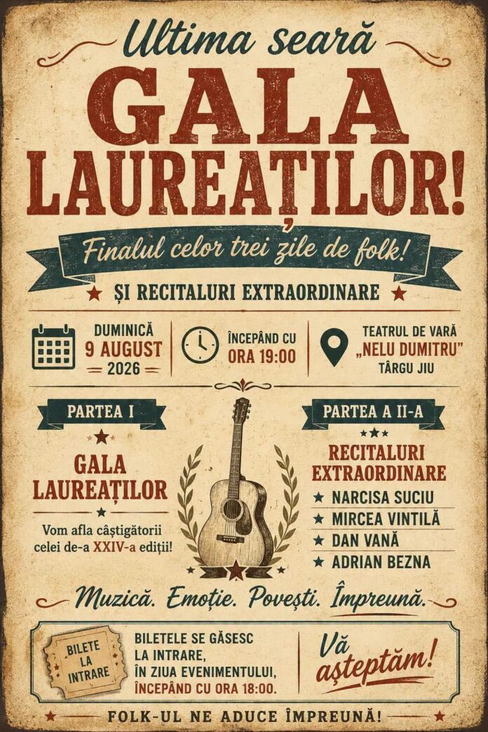Ultima seară de folk la Târgu Jiu! Gala Laureaților și recitaluri de excepție