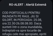 Mesaj RO Alert de inundații primit de locuitorii din Gorj