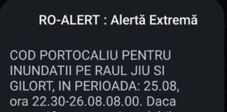 Mesaj RO Alert de inundații primit de locuitorii din Gorj