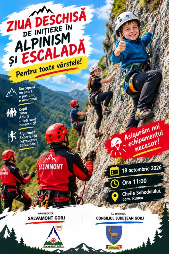 Zi de alpinism și escaladă în Cheile Sohodolului: Salvamont Gorj îi invită pe gorjeni să descopere cățăratul, pe 18 octombrie