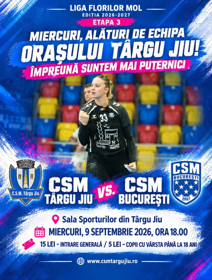 CSM Târgu Jiu primește vizita vicecampioanei României, CSM București, în Sala Sporturilor