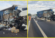VIDEO | Accident cu două autotrenuri pe DEx12, între Oarja și Pitești. Sensul spre Pitești va fi închis temporar