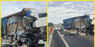 VIDEO | Accident cu două autotrenuri pe DEx12, între Oarja și Pitești. Sensul spre Pitești va fi închis temporar
