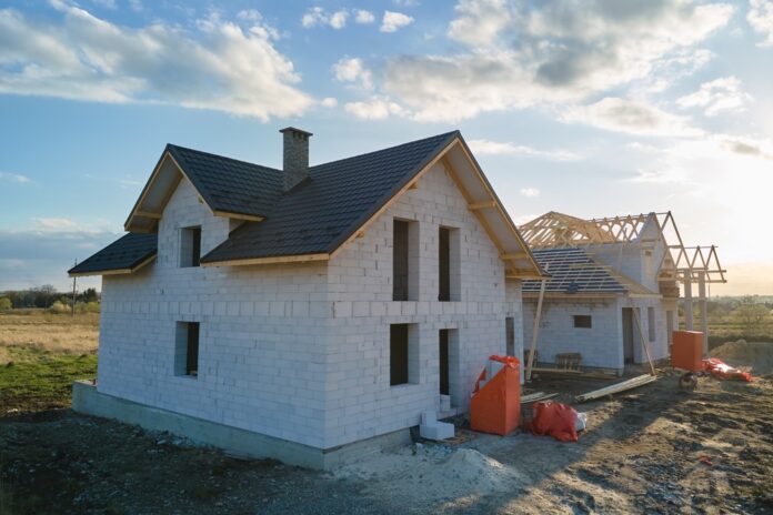 Aerial,View,Of,Unfinished,House,With,Aerated,Lightweight,Concrete,Walls