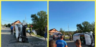 FOTO | Impact violent în Slivilești! Două mașini s-au ciocnit, una a ajuns în șanț, cealaltă s-a răsturnat