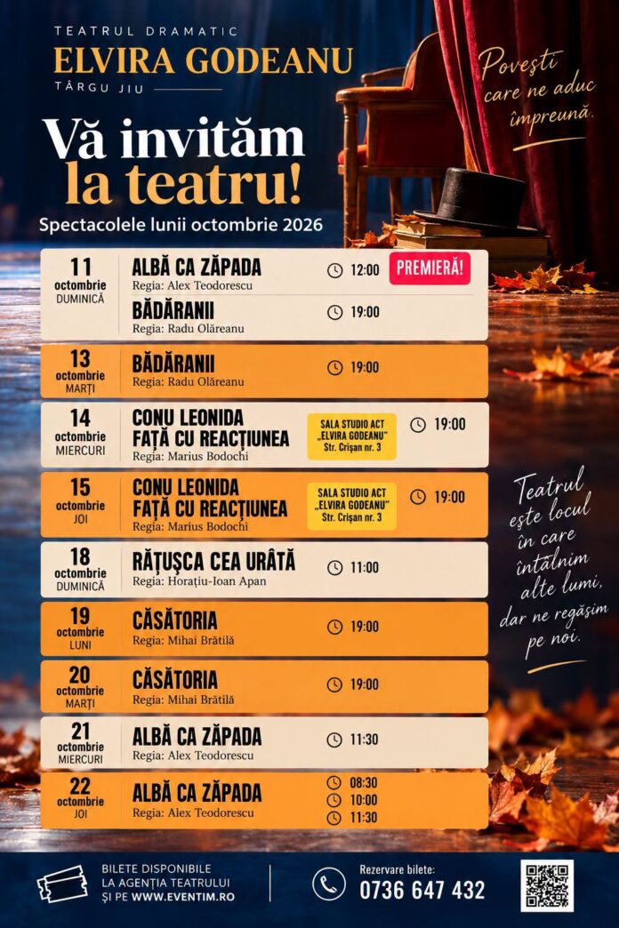 Comedii și povești pentru copii, în octombrie, pe scena teatrului din Târgu Jiu