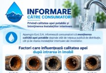 Calitatea apei potabile poate fi influențată de instalațiile din interiorul clădirii
