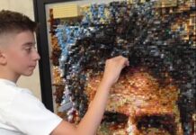 Un artist de 11 ani din Cluj a creat un portret al lui Brâncuși din aproape 19.000 de piese LEGO