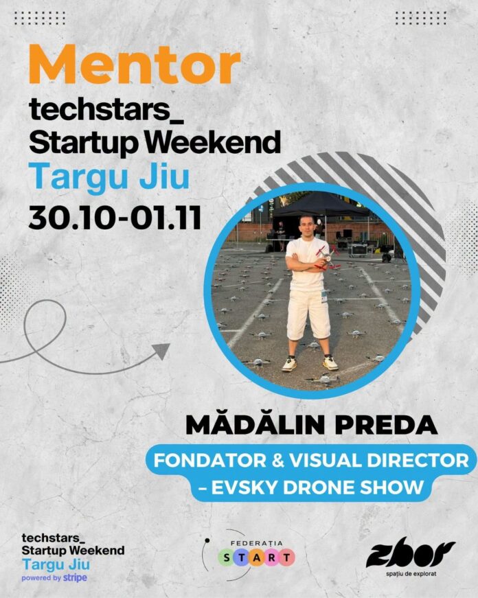 Mădălin Preda, gorjeanul care a adus în România spectacolele cu drone luminoase, revine acasă, la Târgu Jiu, în calitate de mentor la Startup Week-end